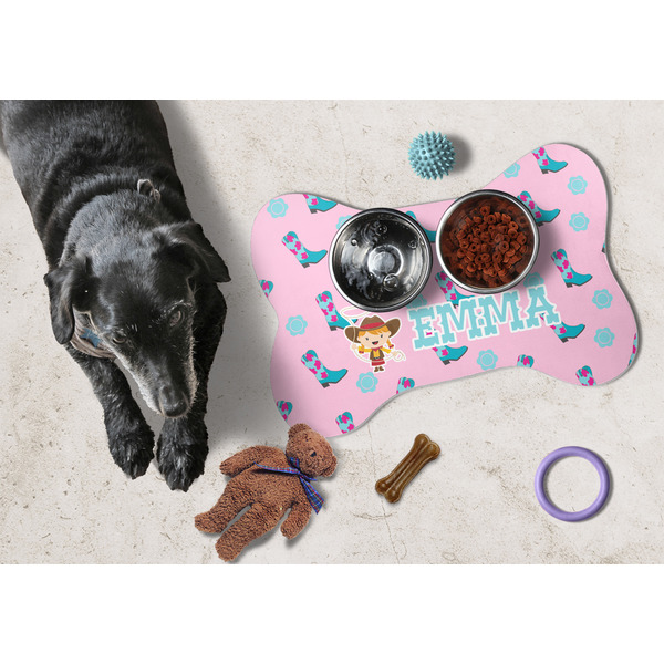 Cowgirl Bone Shaped Mat w/ Food & Water