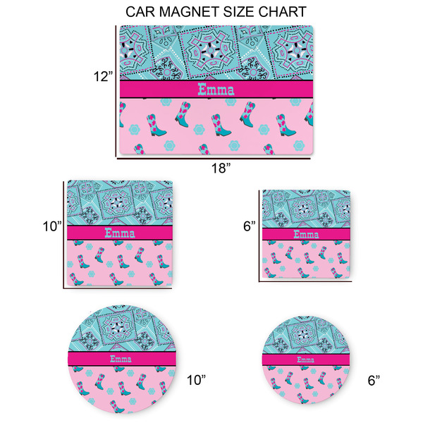Cowgirl Car Magnets - SIZE CHART