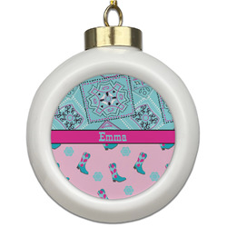 Cowgirl Ceramic Ball Ornament (Personalized)