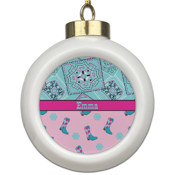 Custom Cowgirl Ceramic Ball Ornament (Personalized)