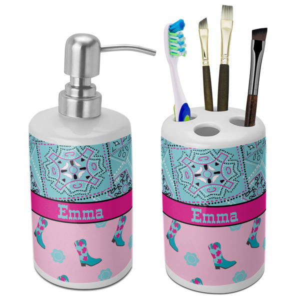 Custom Cowgirl Ceramic Bathroom Accessories Set (Personalized)