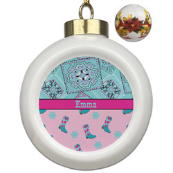 Cowgirl Ceramic Ball Ornaments - Poinsettia Garland (Personalized)