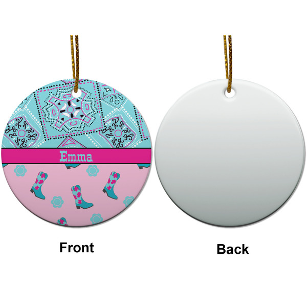 Cowgirl Ceramic Flat Ornament - Circle Front & Back (APPROVAL)