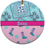Cowgirl Round Ceramic Ornament w/ Name or Text