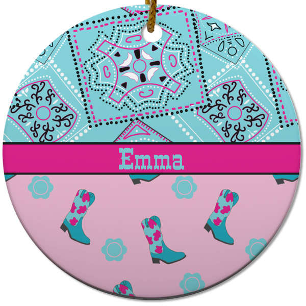 Cowgirl Ceramic Flat Ornament - Circle (Front)