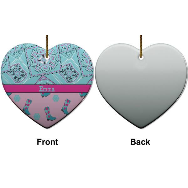 Cowgirl Ceramic Flat Ornament - Heart Front & Back (APPROVAL)