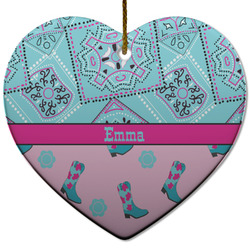 Cowgirl Heart Ceramic Ornament w/ Name or Text