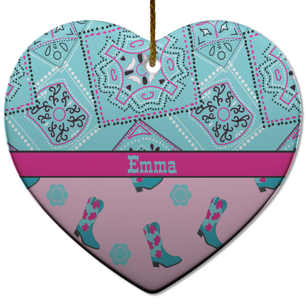 Cowgirl Ceramic Flat Ornament - Heart (Front)