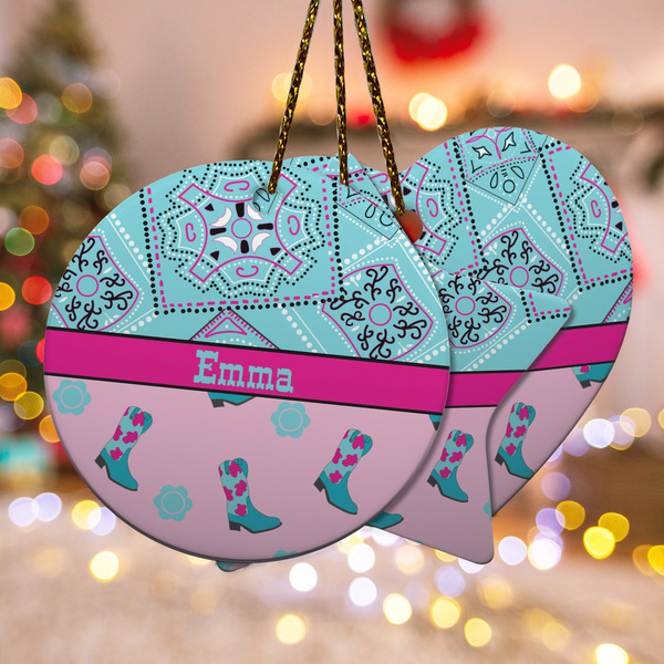 Custom Cowgirl Ceramic Ornament w/ Name or Text