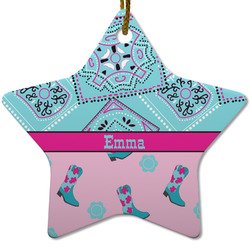 Cowgirl Star Ceramic Ornament w/ Name or Text