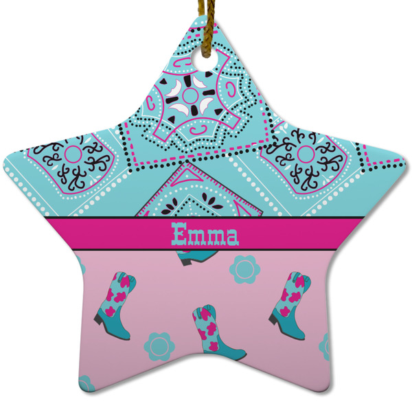 Cowgirl Ceramic Flat Ornament - Star (Front)