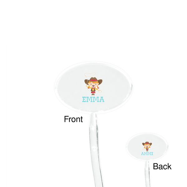 Cowgirl Clear Plastic 7" Stir Stick - Oval - Front & Back