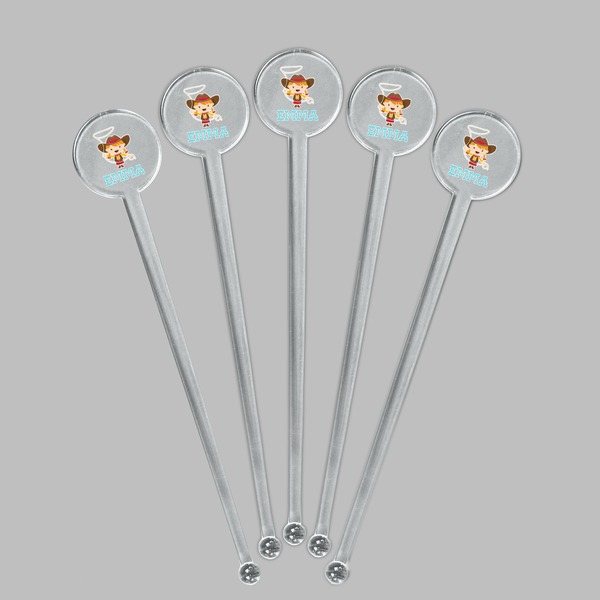 Cowgirl Clear Plastic 7" Stir Stick - Round - Fan View