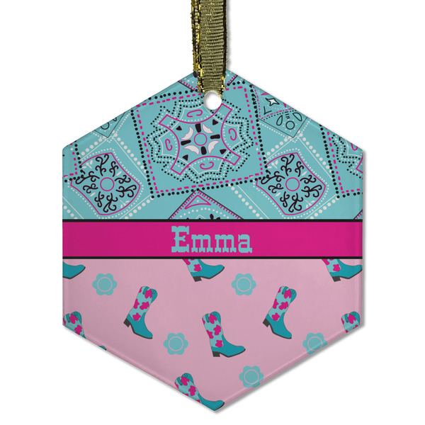 Custom Cowgirl Flat Glass Ornament - Hexagon w/ Name or Text