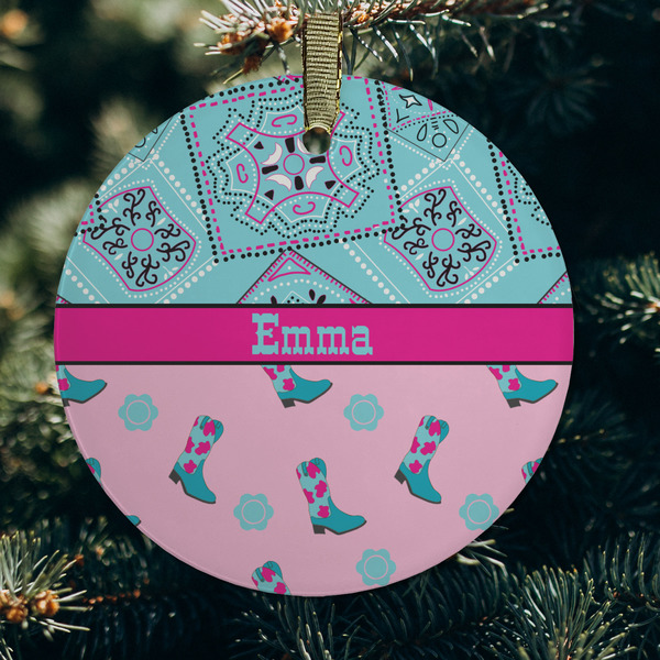 Cowgirl Frosted Glass Ornament - Round (Lifestyle)