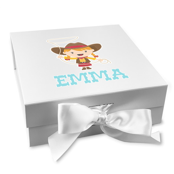 Custom Cowgirl Gift Box with Magnetic Lid - White (Personalized)