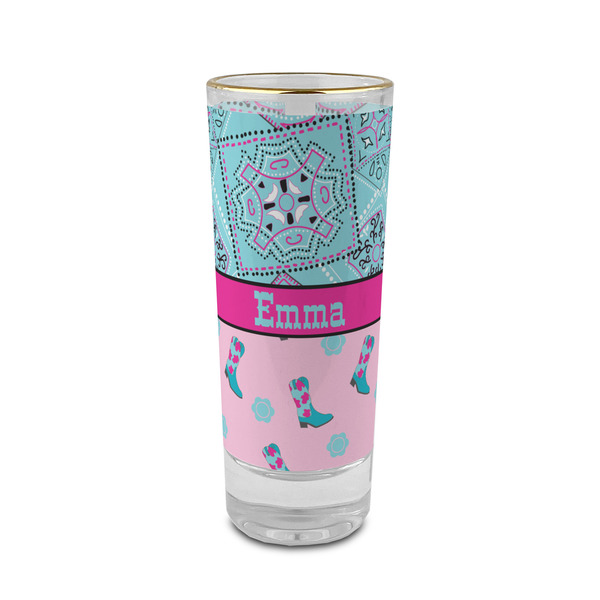 Custom Cowgirl 2 oz Shot Glass - Glass with Gold Rim (Personalized)