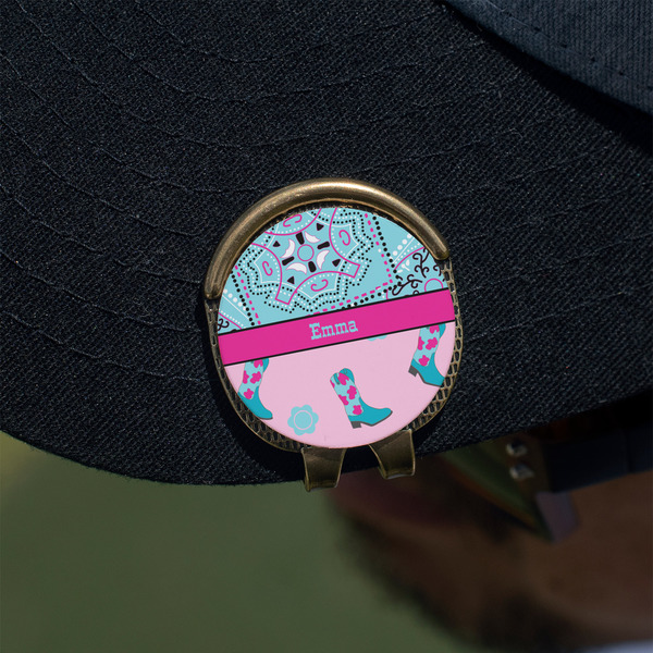 Cowgirl Golf Ball Marker Hat Clip - Gold - On Hat
