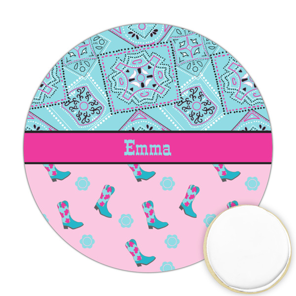Custom Cowgirl Printed Cookie Topper - Round (Personalized)
