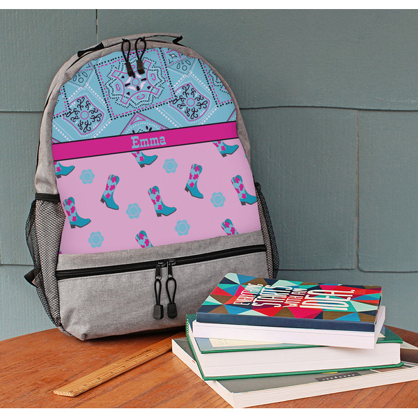 Cowgirl Large Backpack - Gray - On Desk