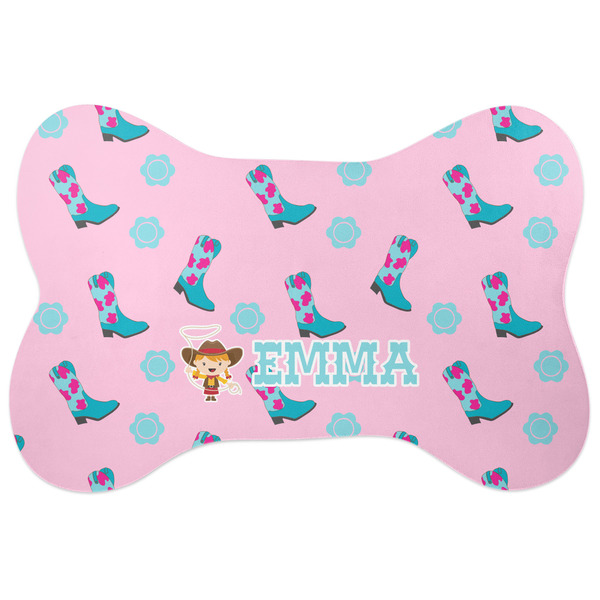 Custom Cowgirl Bone Shaped Dog Food Mat (Large) (Personalized)