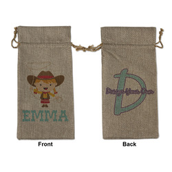 Cowgirl Large Burlap Gift Bag - Front & Back (Personalized)