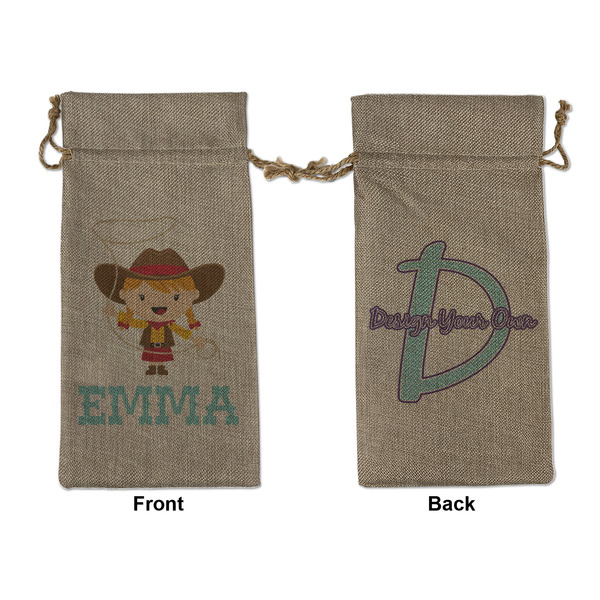 Custom Cowgirl Large Burlap Gift Bag - Front & Back (Personalized)
