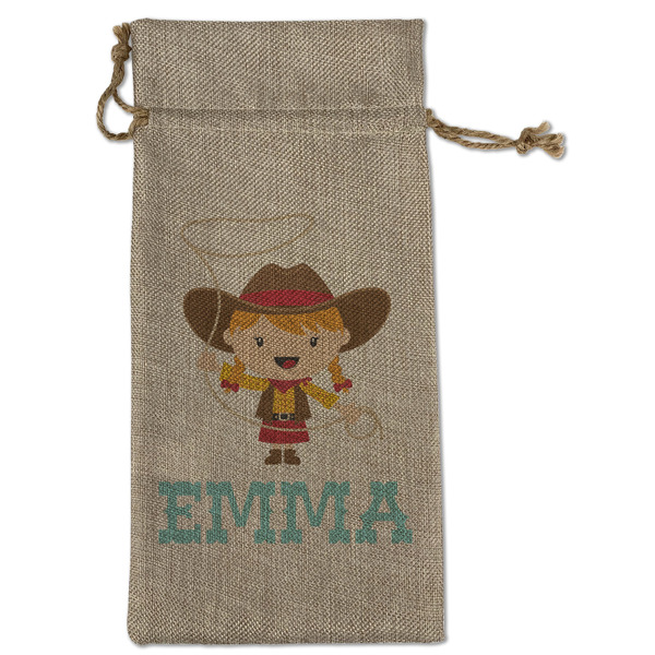 Custom Cowgirl Large Burlap Gift Bag - Front (Personalized)