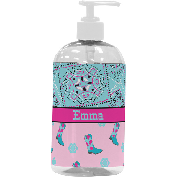 Custom Cowgirl Plastic Soap / Lotion Dispenser (16 oz - Large - White) (Personalized)