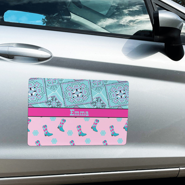 Cowgirl Large Rectangle Car Magnets- In Context