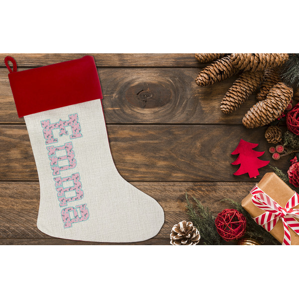 Cowgirl Linen Stocking w/Red Cuff - Flat Lay (LIFESTYLE)