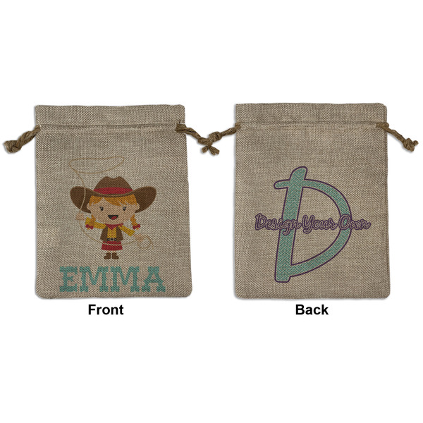 Custom Cowgirl Medium Burlap Gift Bag - Front & Back (Personalized)