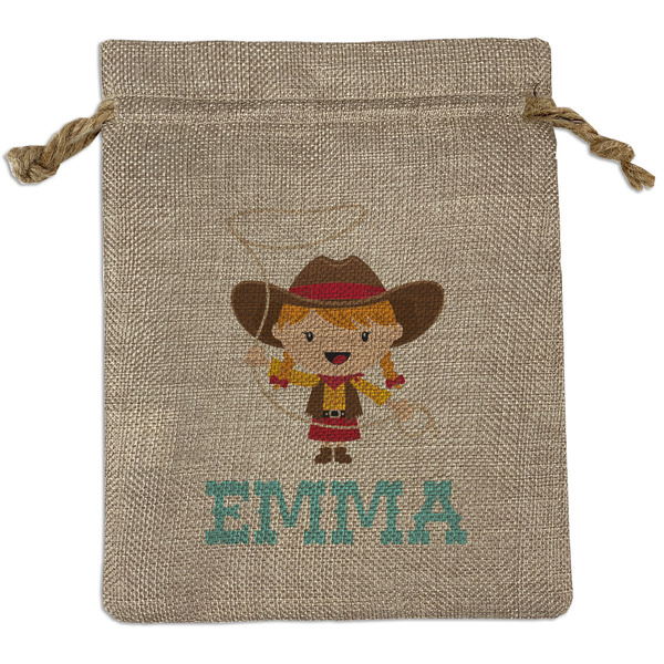 Custom Cowgirl Medium Burlap Gift Bag - Front (Personalized)