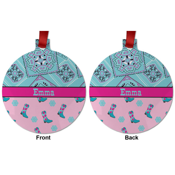 Cowgirl Metal Ball Ornament - Front and Back