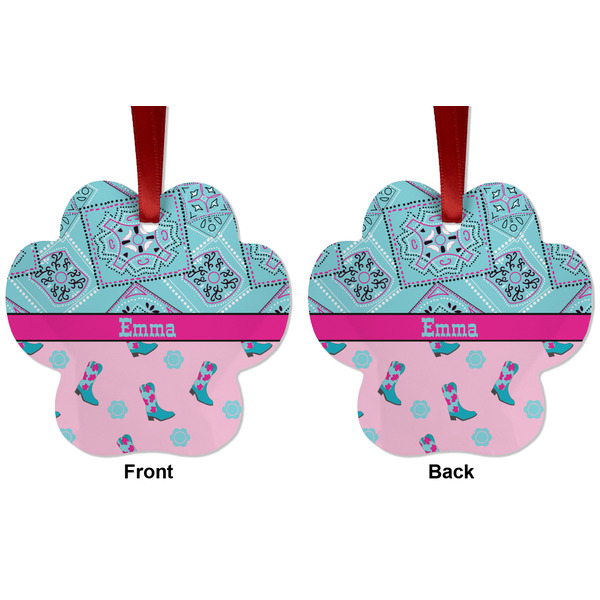 Cowgirl Metal Paw Ornament - Front and Back