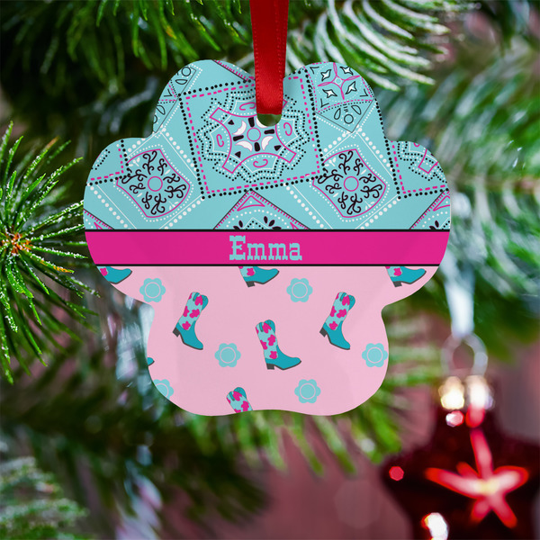 Cowgirl Metal Paw Ornament - Lifestyle