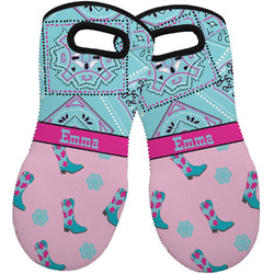 Cowgirl Neoprene Oven Mitts - Set of 2 w/ Name or Text