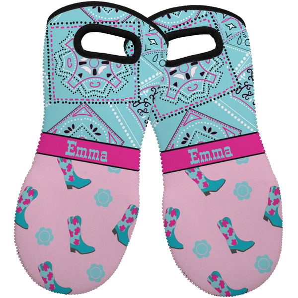 Custom Cowgirl Neoprene Oven Mitts - Set of 2 w/ Name or Text