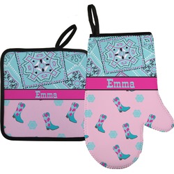 Cowgirl Oven Mitt & Pot Holder Set w/ Name or Text