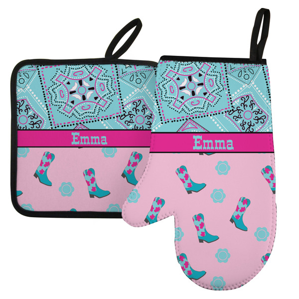 Custom Cowgirl Left Oven Mitt & Pot Holder Set w/ Name or Text