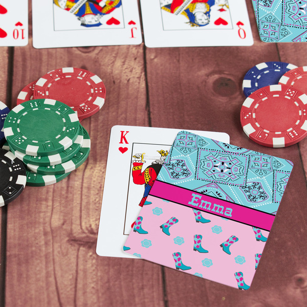 Cowgirl On Table with Poker Chips