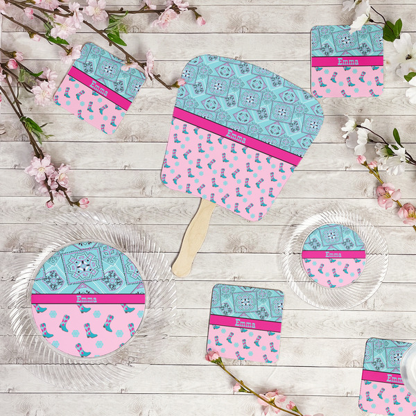 Cowgirl Party Supplies Combination Image - All items - Plates, Coasters, Fans