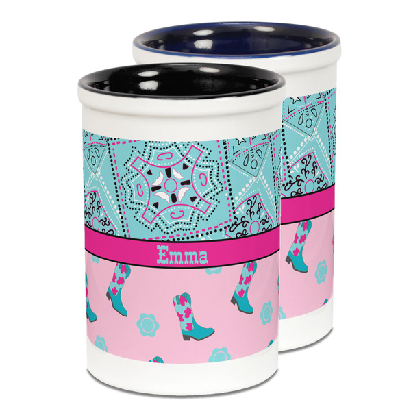 Custom Cowgirl Ceramic Pencil Holder - Large