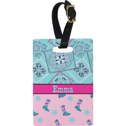 Cowgirl Plastic Luggage Tag - Rectangular w/ Name or Text