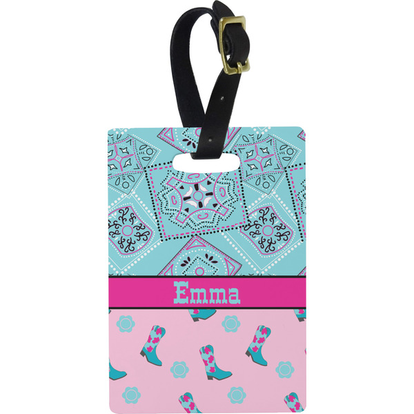 Custom Cowgirl Plastic Luggage Tag - Rectangular w/ Name or Text