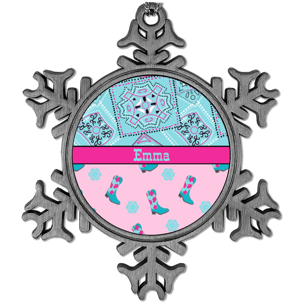 Custom Cowgirl Vintage Snowflake Ornament (Personalized)