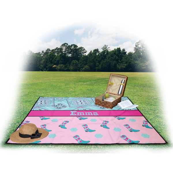 Cowgirl Picnic Blanket - with Basket Hat and Book - in Use