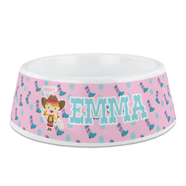 Custom Cowgirl Plastic Dog Bowl (Personalized)