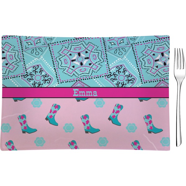 Custom Cowgirl Rectangular Glass Appetizer / Dessert Plate - Single or Set (Personalized)