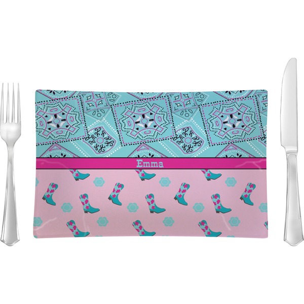 Custom Cowgirl Rectangular Glass Lunch / Dinner Plate - Single or Set (Personalized)